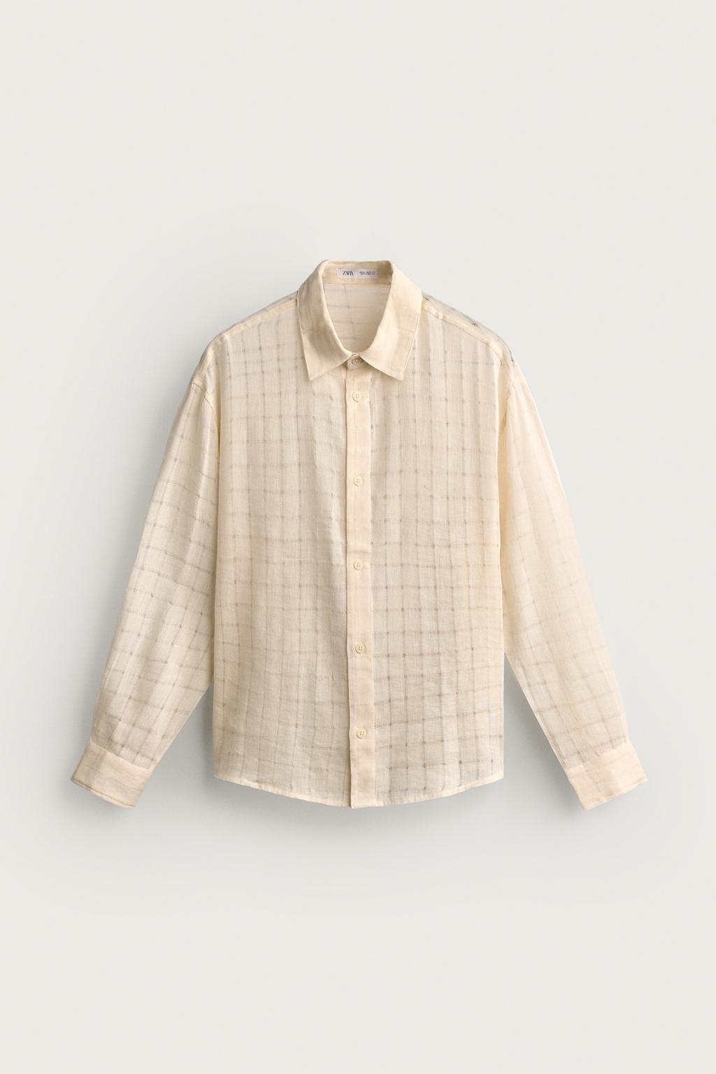 LINEN/COTTON CHECKED JACQUARD RELAXED FIT SHIRT