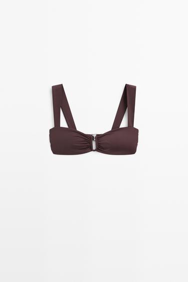 Zara Strappy bikini top with gathered detail - Brown - Image 0