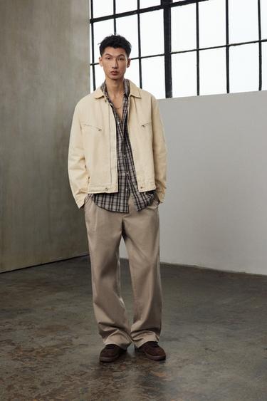 Zara 合身短版燈芯絨領夾克 - 黃色