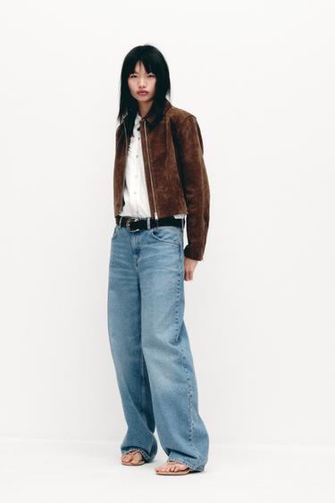 Zara Z1975系列繫腰帶 WIDE-LEG 錐形高腰牛仔褲 - 淡藍色