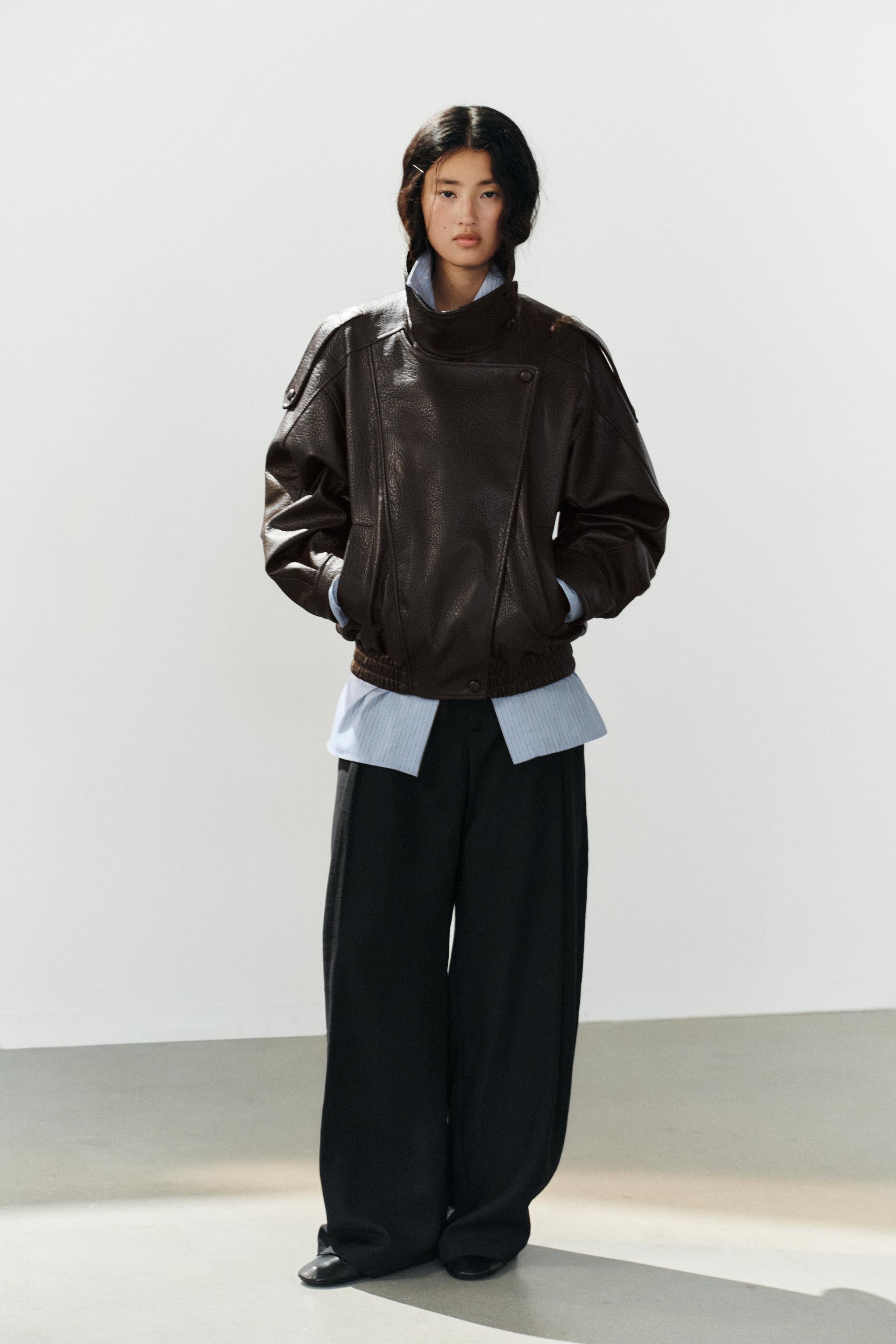 FAUX LEATHER JACKET — Brown