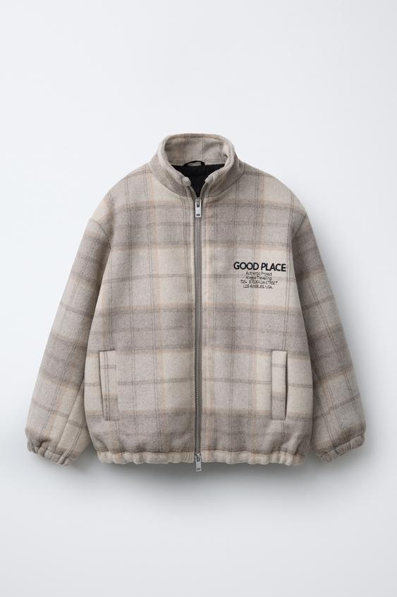 ウール混チェック柄ボンバージャケット - サンド | ZARA Japan / 日本