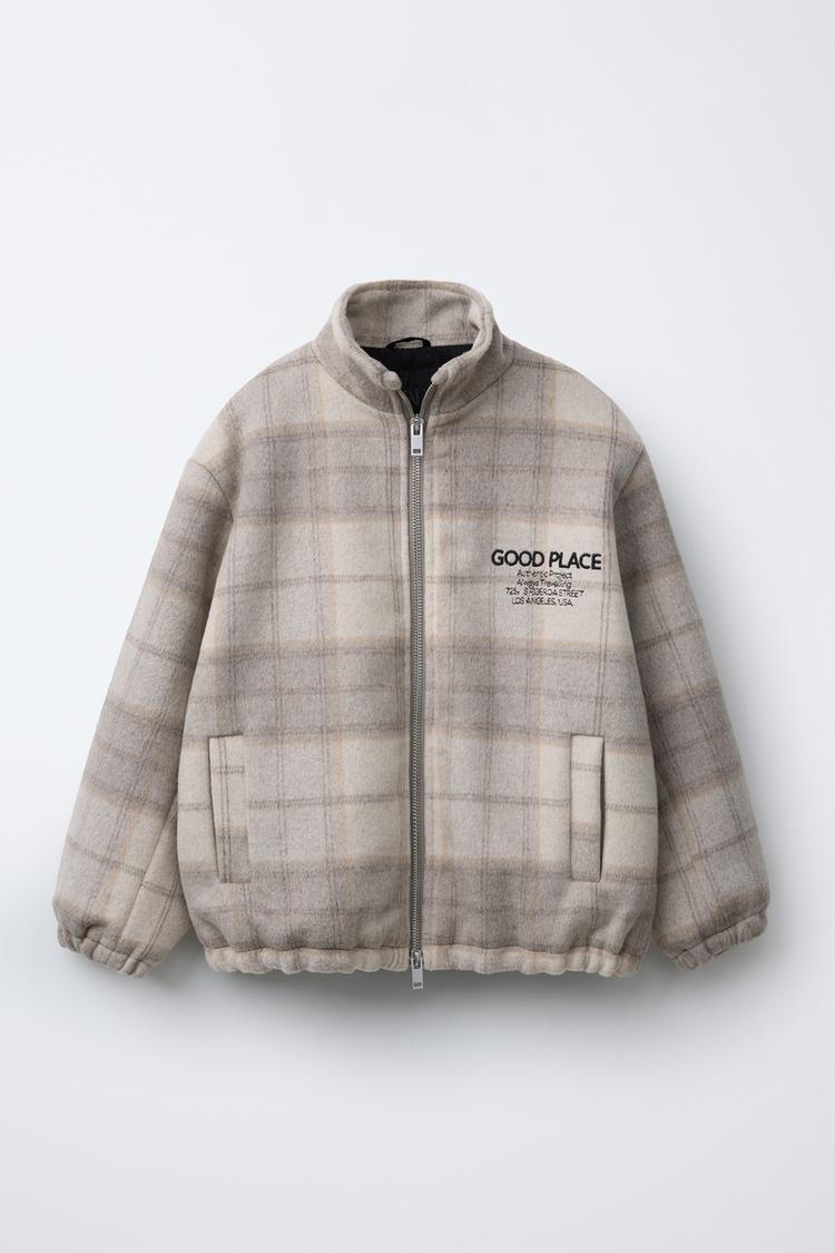 ウール混チェック柄ボンバージャケット - サンド | ZARA Japan / 日本
