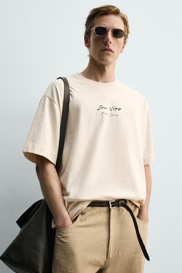 PRINTED SLOGAN T-SHIRT - Ecru / Beige by Zara - Image 4
