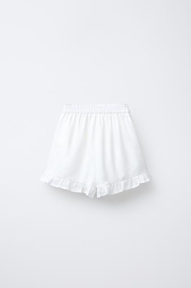 JUPE-SHORT À VOLANTS 100 % LIN - Écru de Zara - Image 1