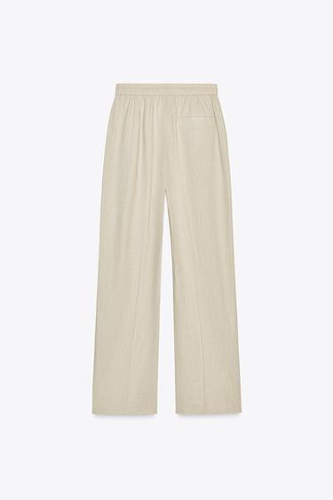 LINEN BLEND STRAIGHT TROUSERS - Light beige by Zara - Image 2
