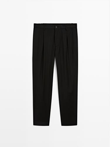 Pantalon à pinces relaxed fit en laine mélangée - Noir de Zara