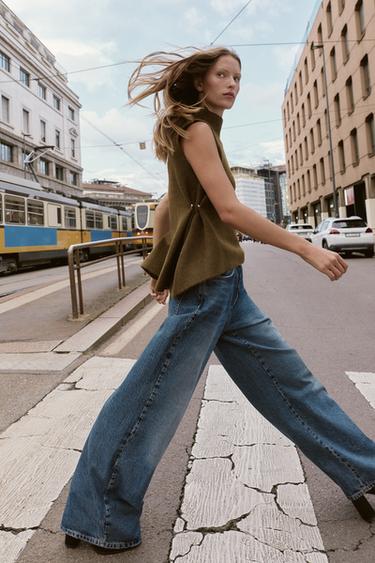ASYMMETRIC KNIT TOP WITH SIDE APPLIQUÉS - Mid-green by Zara - Image 3