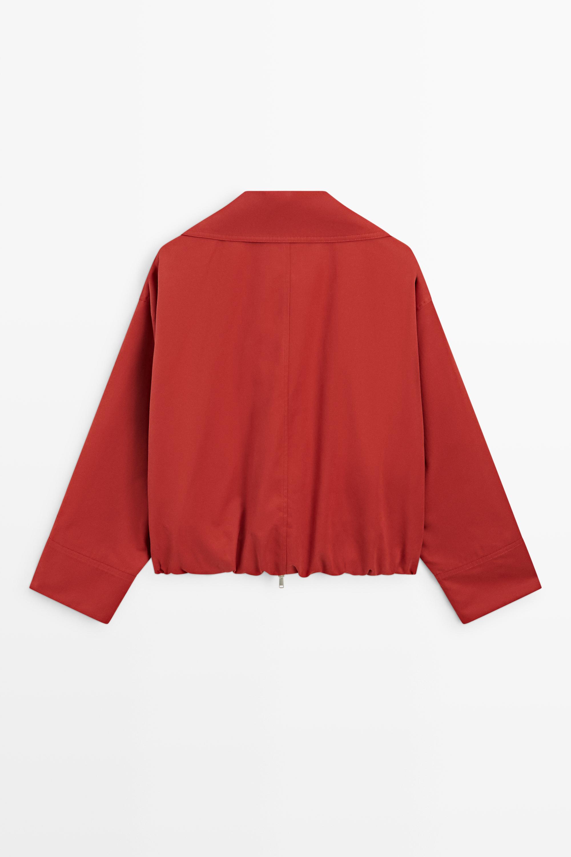 Cotton blend gathered bomber jacket