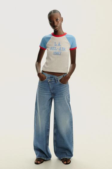 TRF WIDE-LEG HIGH-WAIST JEANS WITH WRAPAROUND WAIST - Blue by Zara