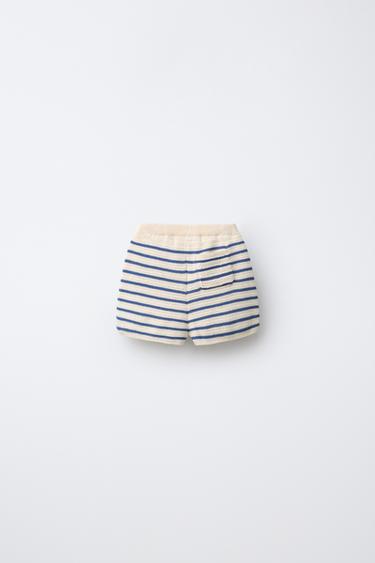 SHORT EN MAILLE À RAYURES - Écru / Bleu de Zara - Image 1