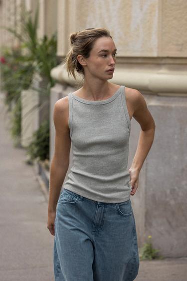 TOP HALTER LLASTIK - Gri me cirka nga Zara