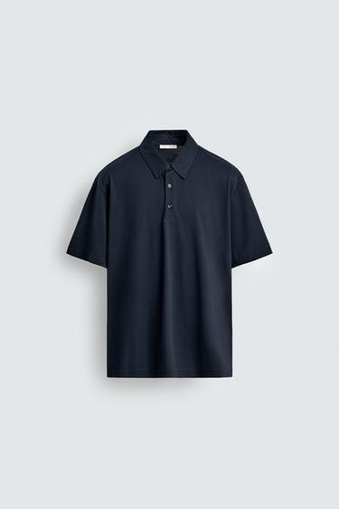 POLO SHIRT WITH MERCERISED FINISH - Navy blue by Zara
