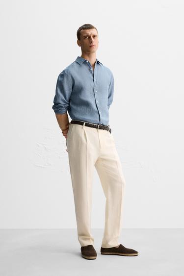 CHEMISE 100 % LIN ÉDITION LIMITÉE - Bleu délavé de Zara - Image 3