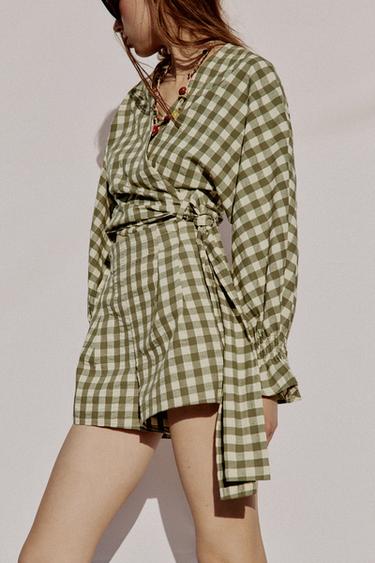 SHORT À CARREAUX VICHY - Vert moyen de Zara - Image 2