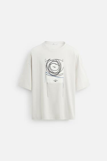 Zara RELAXED FIT THREAD PATCH T-SHIRT - White