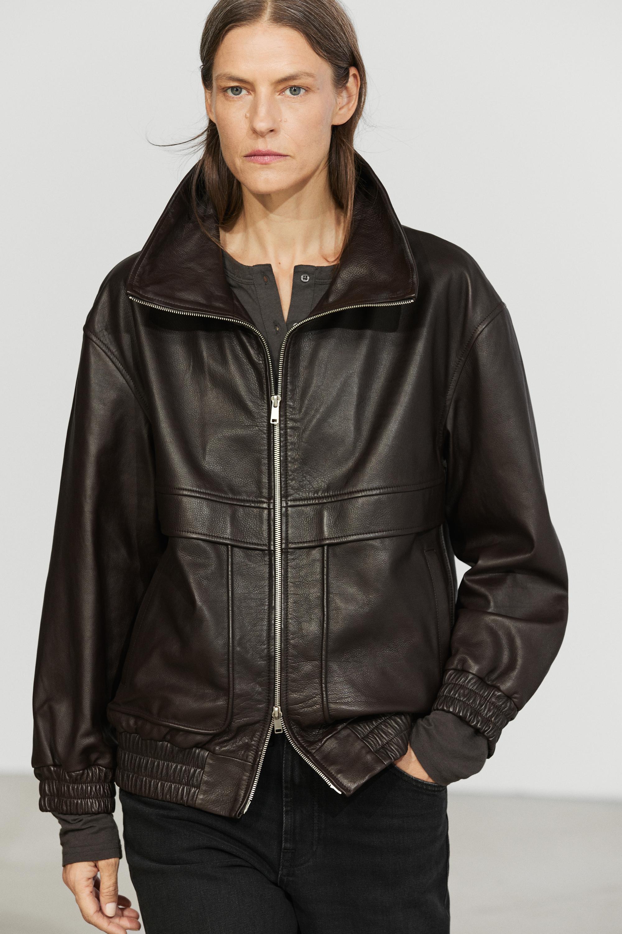 Nappa leather zip bomber jacket