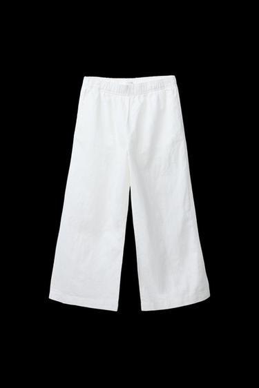 LINEN BLEND WIDE-LEG TROUSERS - White by Zara - Image 0