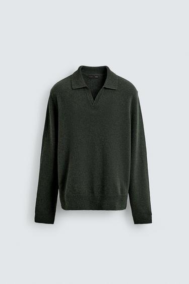100% WOOL KNIT POLO SHIRT - GREEN by Zara