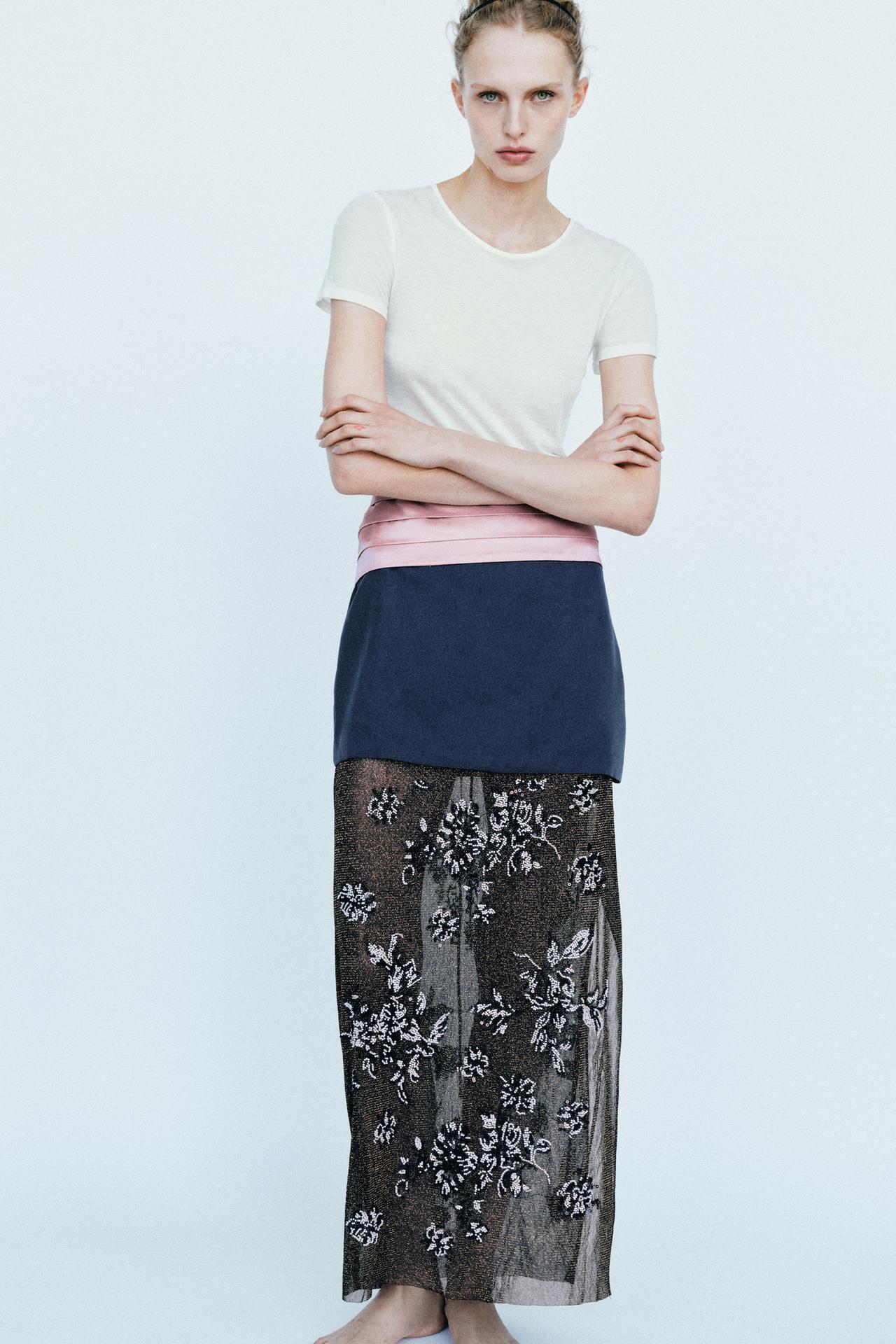 BEADED COMBINATION SKIRT — Blue marl