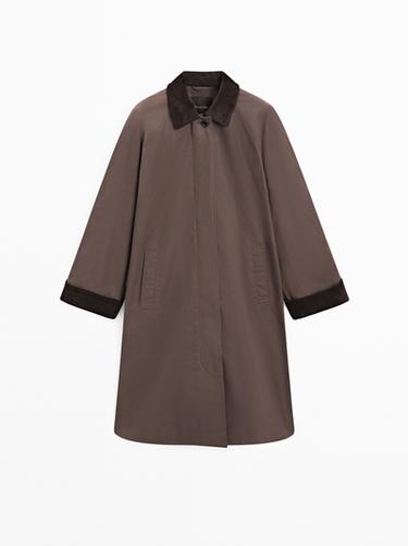 Parka encerada larga detalle pana - Marrón de Zara