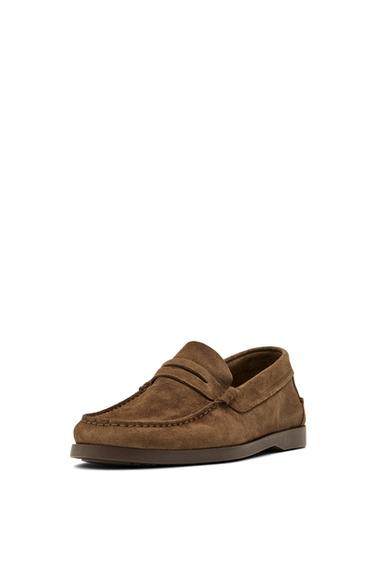 Mocassin à mors en cuir souple - Marron clair de Zara