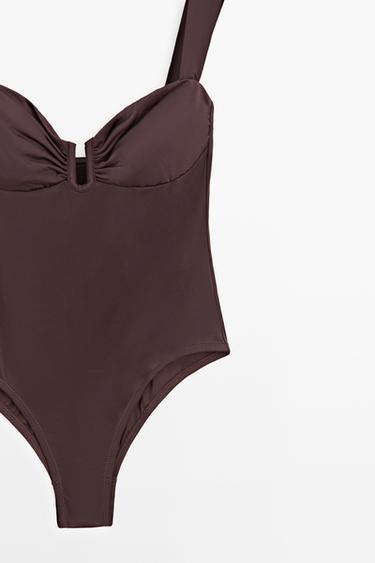 Swimsuit with gathered detail — Brown 2