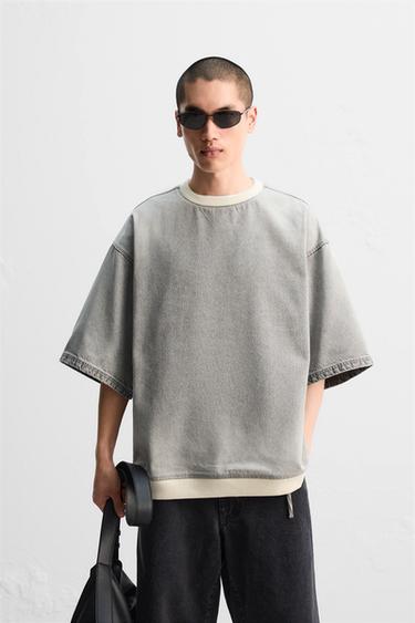デニムジッパースウェットシャツグレーZaraのデニムジッパースウェットシャツ - グレー 