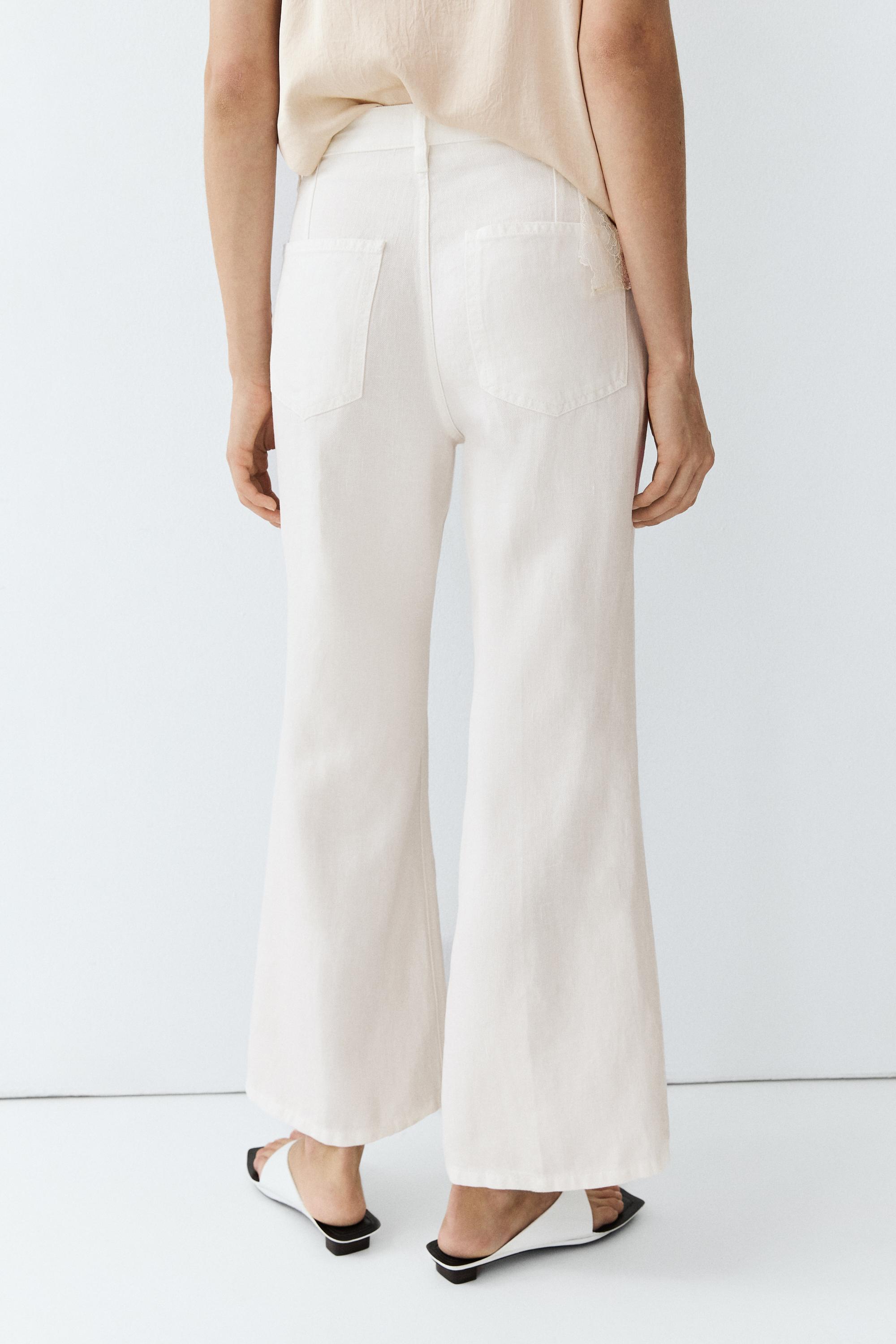 Pantalon flare cropped 100 % lin