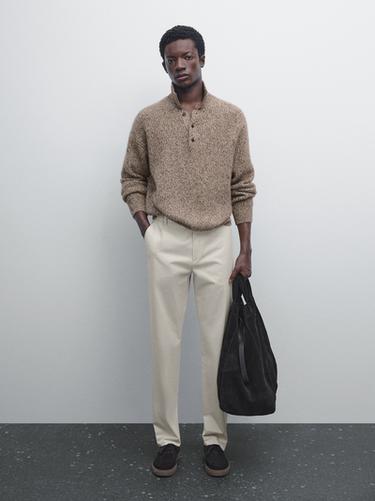 Zara Cotton blend slim fit trousers - Sand