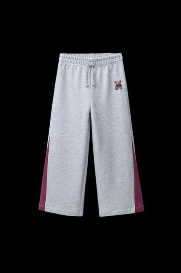 WIDE-LEG TROUSERS WITH EMBROIDERED BEAR - Grey marl by Zara