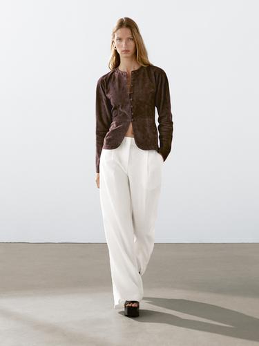 Zara 100% linen darted suit trousers - Ecru