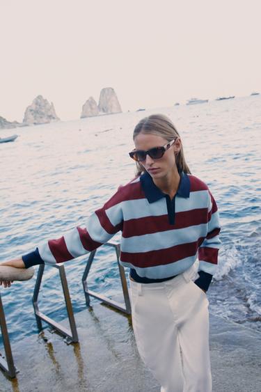 Zara PRUGASTI PLETENI POLO PULOVER – prugasto – Slika 0