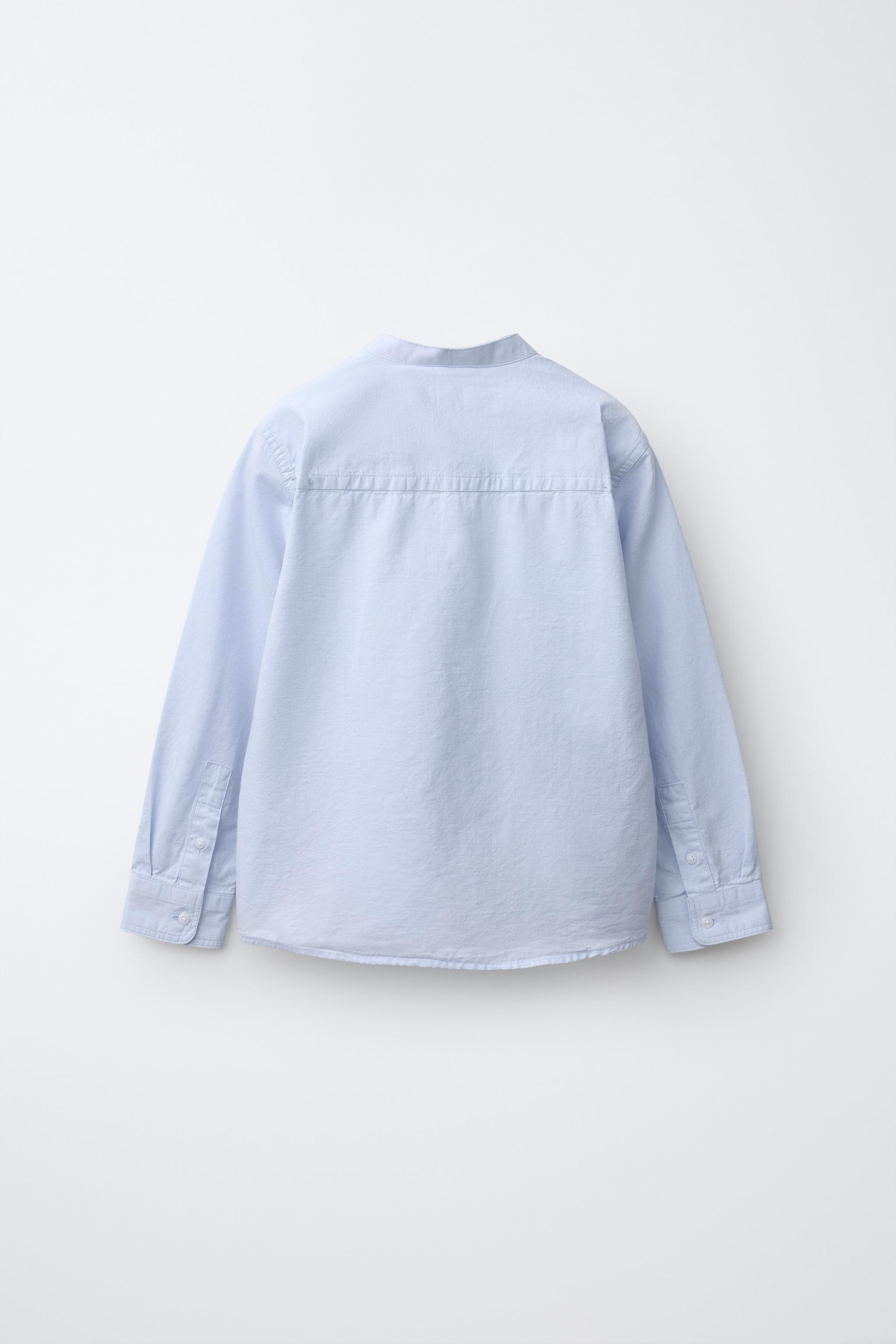 100% COTTON STAND COLLAR SHIRT — Sky blue