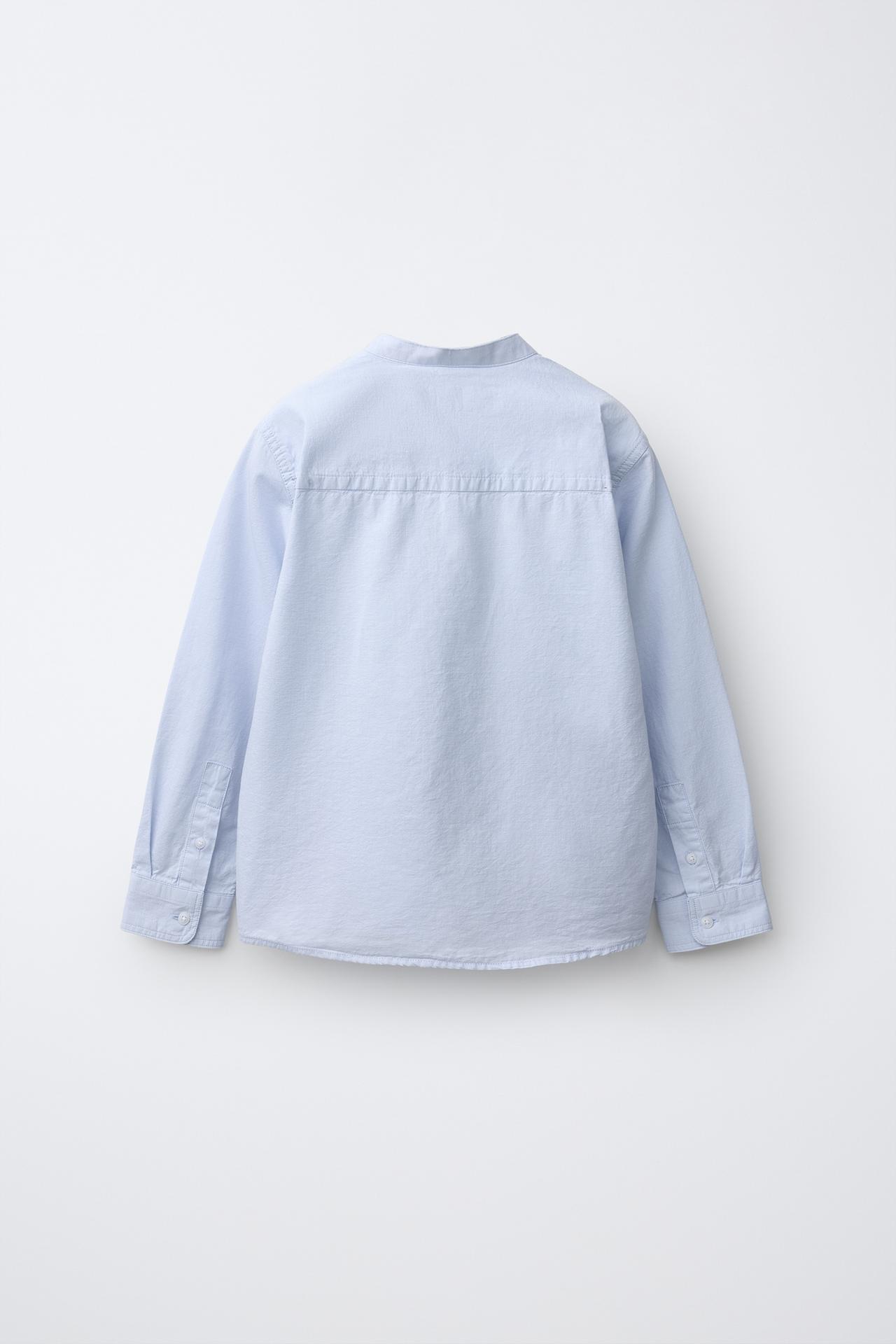 100% COTTON STAND COLLAR SHIRT — Sky blue