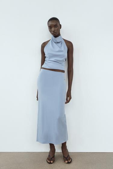 Zara STRETCH MIDI SKIRT - Light blue - Image 0
