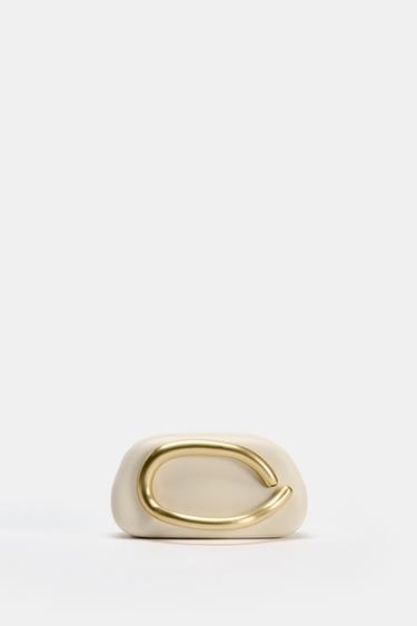 Zara 金色鎖扣箱型包 - 白色