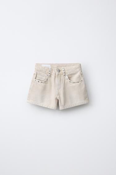 ДЖИНСОВЫЕ ШОРТЫ С ЗАКЛЕПКАМИ И ЗВЕЗДАМИ — ЭКРЮ от Zara