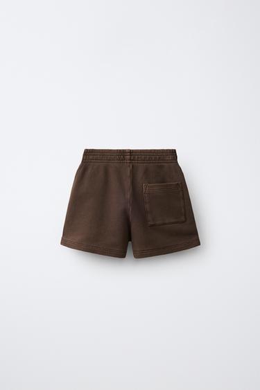 Zara 素色珠地布短褲 - 棕色