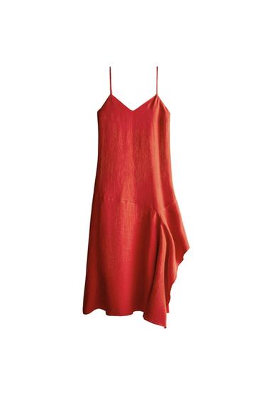 ASYMMETRIC LINEN BEACH DRESS - Red by Zara