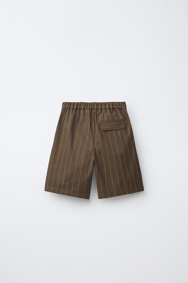 SHORT À RAYURES AVEC COTON ET LIN - Marron chiné de Zara - Image 1