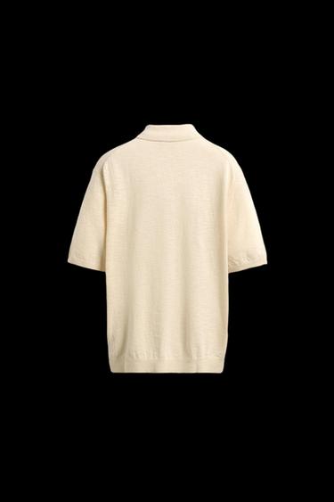 Zara COTTON LINEN BLEND KNIT POLO - Ecru