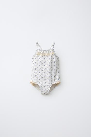 Zara 2-6 YEARS/ LACE TRIM FLORAL SWIMSUIT - Beige