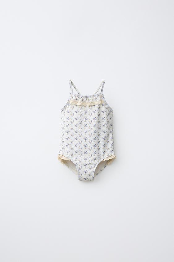 2-6 AÑOS/ BAÑADOR FLORES PUNTILLA - Beige de Zara - Imagen 0