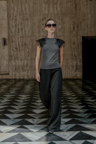 TOP RIB FLORES - Gris de Zara