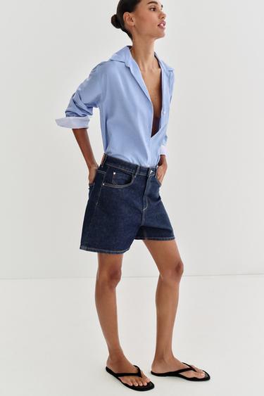 Zara Z1975 MOM FIT SHORTS - Blue