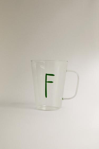 Zaras MUGG I BOROSILIKATGLAS MED INITIALEN F - Grönaktig