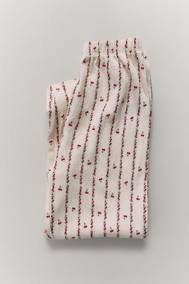 6-14 YEARS/ CHERRY AND FLORAL PRINT T-SHIRT AND TROUSERS PYJAMAS - Ecru by Zara