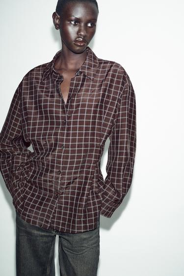 OVERSIZE CHECK SHIRT - Brown / Ecru by Zara