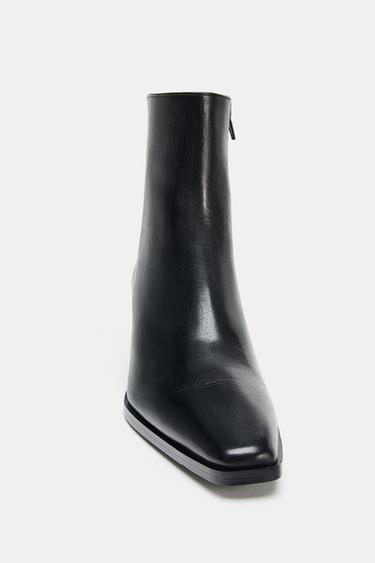 WIDE LEATHER ANKLE BOOTS - Black by Zara